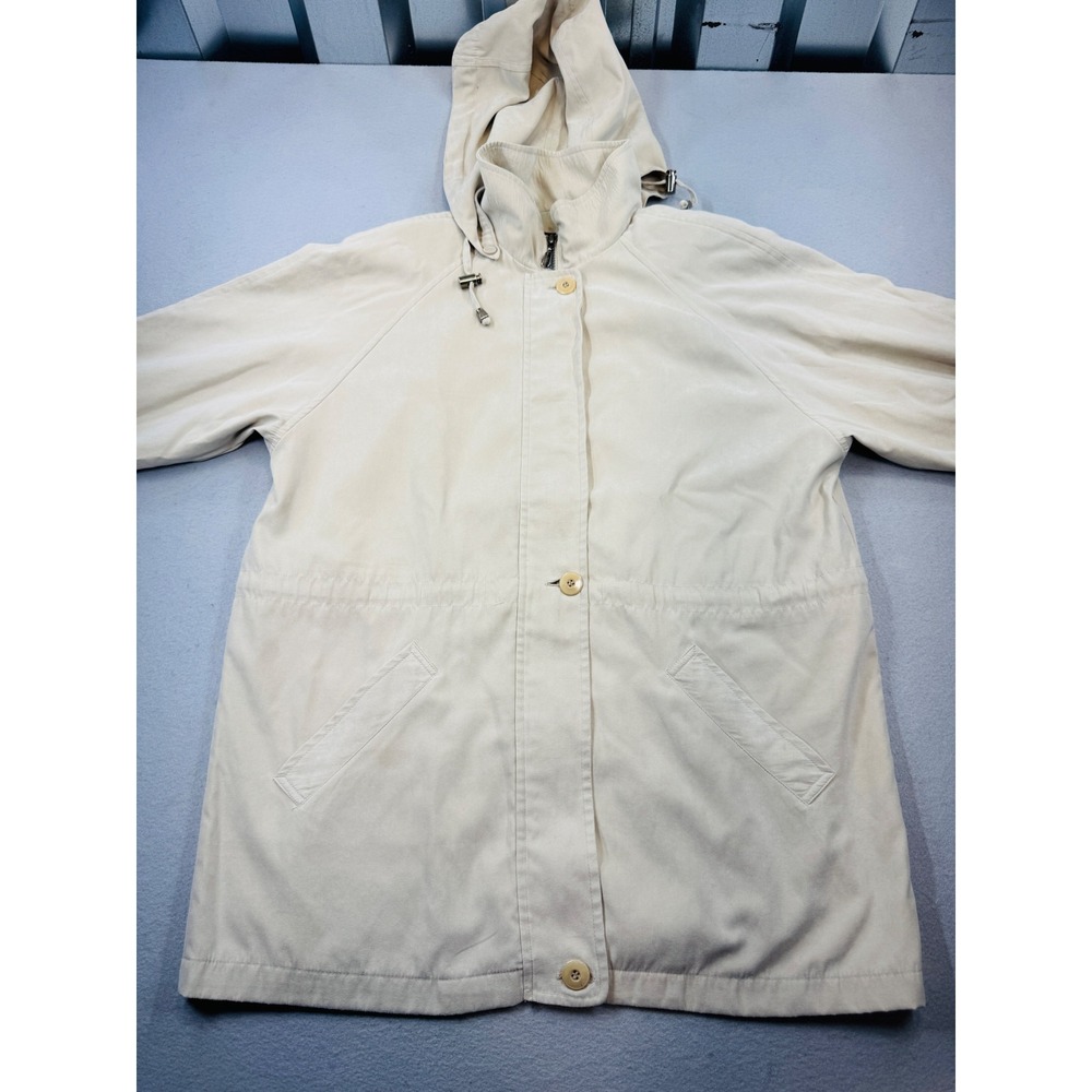 London Fog Womens Cream Beige Hooded Windbreaker Jacket Water Repellent Large